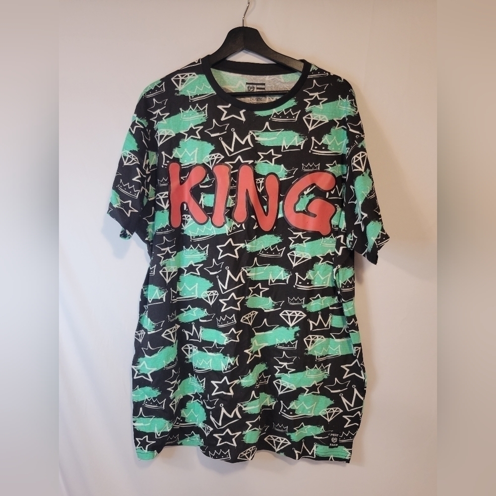 PHAT Farm "King" Allover Crown snd Star Print T-Shirt NWT